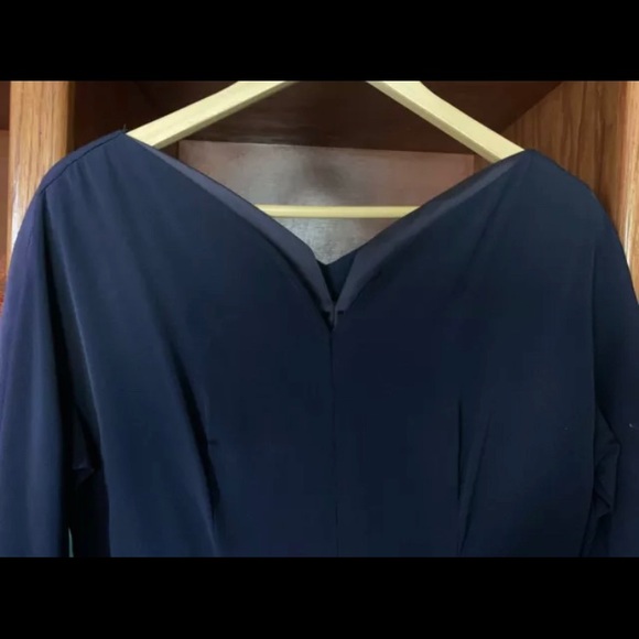 1950s Blue Crape Dress with Satin/rhinestone, Sz M - Picture 5 of 13